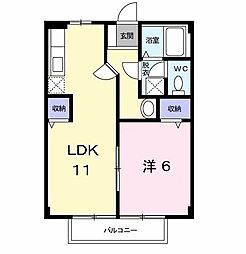 フリーデハイム 2階1LDKの間取り
