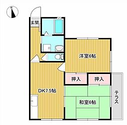 サニーグリーン・キムラ 2階2DKの間取り