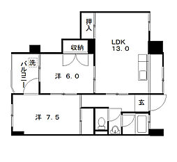 ウエストタウンモリタ 2LDKの間取図画像