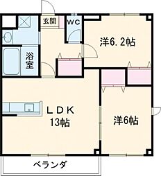 コンフォート小川 2階2LDKの間取り