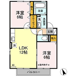 サニーハイツ田園A 2LDKの間取図画像