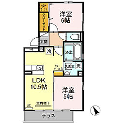 ウィルコート潮音町B 2LDKの間取図画像