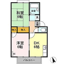 アーバン　ツインピア　2棟 2階2DKの間取り