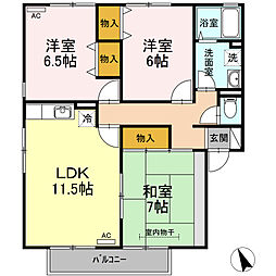 ハイカムールガーデン　B棟 2階3LDKの間取り