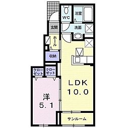 ニシキレーベン2 1LDKの間取図画像