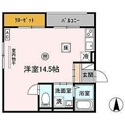 サン　エクセル　C棟 1階ワンルームの間取り