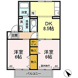 ヴェルドミール 2階2DKの間取り