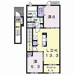 ボヌール　カワト　Ａ 2階2LDKの間取り