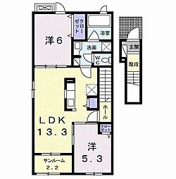 ボヌールカワトB 2LDKの間取図画像