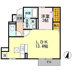 クヴェレ 1階1LDKの間取り