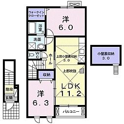 サン　ルミエールＣ 2階2LDKの間取り