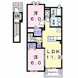 グリーンフォールズ山王　Ｂ 2階2LDKの間取り