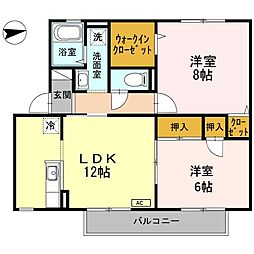 ロジュマン浜乃木 2階2LDKの間取り