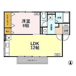 シエル高井 2階1LDKの間取り