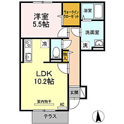 プラシードプレイス 1階1LDKの間取り