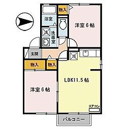 セジュール飯島 1階2LDKの間取り