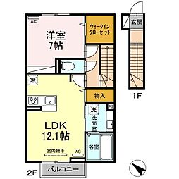 ジェントリー 2階1LDKの間取り