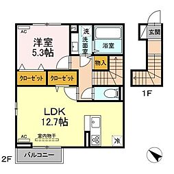 ジェントリー 2階1LDKの間取り