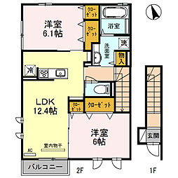 メルベーユ福里A 2LDKの間取図画像