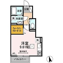 ウィットＰＳＩ 1階ワンルームの間取り