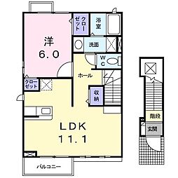グランツエクセレントＢ 2階1LDKの間取り