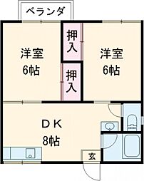 パナシアI 2階2DKの間取り