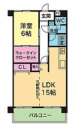 YKハイツ宮の上 1LDKの間取図画像