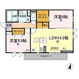 D-room Raffine 1階2LDKの間取り