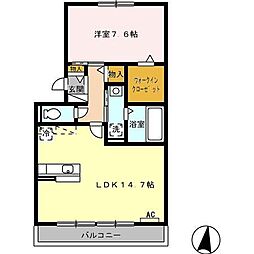 カーサ　ヴェルデ 2階1LDKの間取り