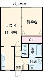 マンショングランドールII 4階1LDKの間取り