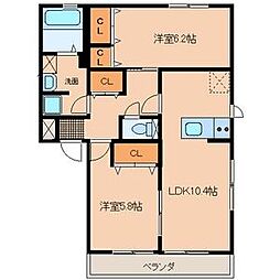 サンハイツB 2LDKの間取図画像