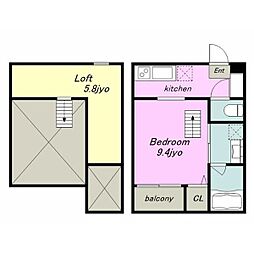 クローバー 1階1Kの間取り