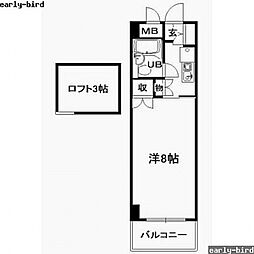 井口クイーンズコート 1Kの間取図画像