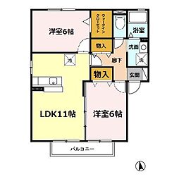 コンチェルト桜　B棟 2階2LDKの間取り