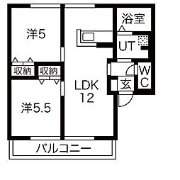 アネシス韮塚 2階2LDKの間取り