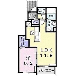 パルクおいだ2 1LDKの間取図画像