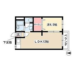ツインズ新川B 2階1LDKの間取り