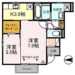 モダンコート絢 1階2Kの間取り