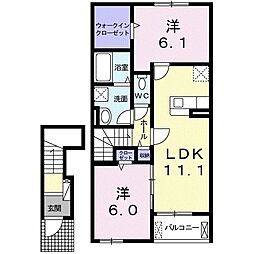 カーサ　リモーネ 2階2LDKの間取り