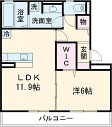 ベルメゾンII 2階1LDKの間取り