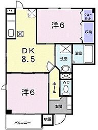 ワイフラットＢ 1階2DKの間取り