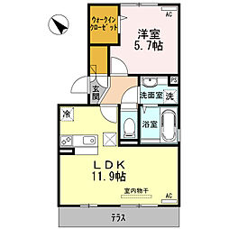 クレアトゥール 1LDKの間取図画像