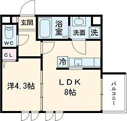 レヴァレント黒崎 1LDKの間取図画像