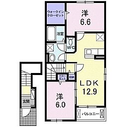 カルモ・ドゥーエ 2LDKの間取図画像