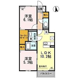 シャンクス 1階2LDKの間取り