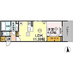 ガーデンリーフ花ヶ島 1階1LDKの間取り