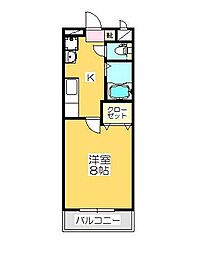 サンライズマンション 1階1Kの間取り