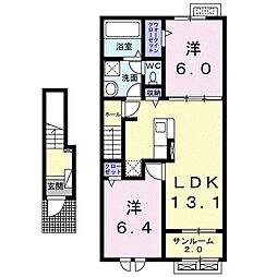 グランメゾン玉置 2階2LDKの間取り