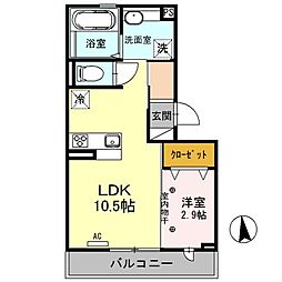 サザンヒルズB 1LDKの間取図画像