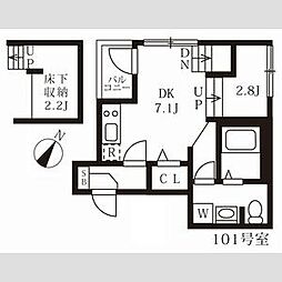 ハーモニーテラス木之免町 1階1DKの間取り